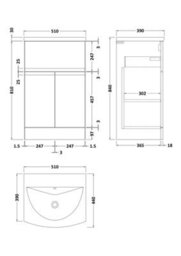 Hudson Reed Urban Satin Blue Floor Standing 2 Door 1 Drawer Vanity Unit And Curved Basin With Silent Close, 840 X 510 X 440 - thumbnail 6