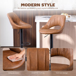 Homcom Barstools Set Of 2, Dining Stools With Backrest And Footrest, Brown - thumbnail 7