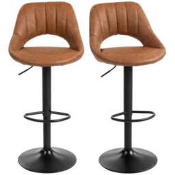 Homcom Barstools Set Of 2, Dining Stools With Backrest And Footrest, Brown - thumbnail 2