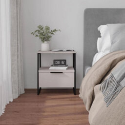 1 Drawer Bedside Table Nightstand Modern Black Metal Frame - thumbnail 1