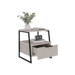 1 Drawer Bedside Table Nightstand Modern Black Metal Frame - thumbnail 3
