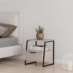 1 Drawer Bedside Table Nightstand Modern Black Metal Frame - thumbnail 4