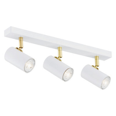 Luminosa Lighting Luminosa Lagos Ceiling 3 Light Spotlight Bar White Structure, Brass Elements
