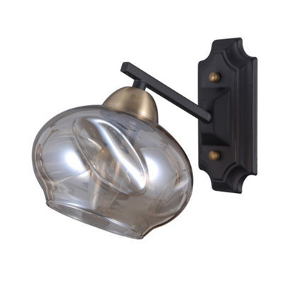 Luminosa Lighting Luminosa Industrial And Retro Wall Lamp Black Matt 1 Light With Cognac Shade, E14