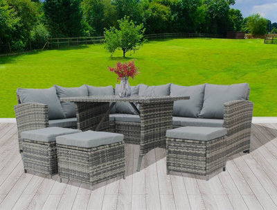 Birchtree Pe Rattan Garden Furniture Set Sofa Chair Foot Stool Table Glass Coffee Table 9 Seater Cushion Outdoor Patio Rfs04 Grey - image 1