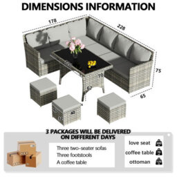 Birchtree Pe Rattan Garden Furniture Set Sofa Chair Foot Stool Table Glass Coffee Table 9 Seater Cushion Outdoor Patio Rfs04 Grey - thumbnail 5