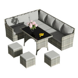 Birchtree Pe Rattan Garden Furniture Set Sofa Chair Foot Stool Table Glass Coffee Table 9 Seater Cushion Outdoor Patio Rfs04 Grey - thumbnail 6