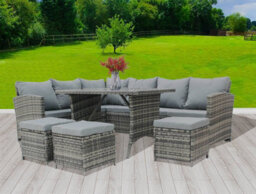 Birchtree Pe Rattan Garden Furniture Set Sofa Chair Foot Stool Table Glass Coffee Table 9 Seater Cushion Outdoor Patio Rfs04 Grey