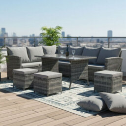 Birchtree Pe Rattan Garden Furniture Set Sofa Chair Foot Stool Table Glass Coffee Table 9 Seater Cushion Outdoor Patio Rfs04 Grey - thumbnail 2