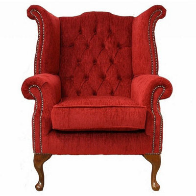 Chesterfield High Back Wing Chair Velluto Tomato Fabric In Queen Anne Style - image 1