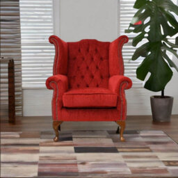 Chesterfield High Back Wing Chair Velluto Tomato Fabric In Queen Anne Style - thumbnail 4