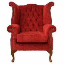 Chesterfield High Back Wing Chair Velluto Tomato Fabric In Queen Anne Style - thumbnail 1