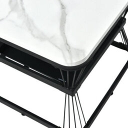 Btm Nest Of 2 Tables, Square Coffee Table Set, Black Metal Frame And Marble Top, For Living Room - thumbnail 8