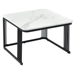 Btm Nest Of 2 Tables, Square Coffee Table Set, Black Metal Frame And Marble Top, For Living Room - thumbnail 9