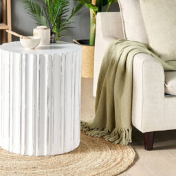 Beliani Evermore Home White Distressed Mdf Round Side Table 45 Cm Vintage Living Room Furniture - thumbnail 2