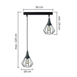 Luminosa Lighting Luminosa Selene Wire Frame Pendant Ceiling Light Black 2X E27 - thumbnail 2