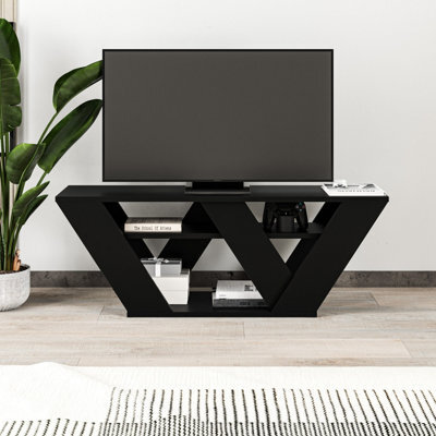 "Decortie Pipralla Modern Tv Stand Unit With Shelves For Up To 43"" Tvs Black Bute 110Cm" - image 1