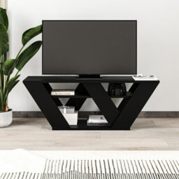 "Decortie Pipralla Modern Tv Stand Unit With Shelves For Up To 43"" Tvs Black Bute 110Cm" - thumbnail 1