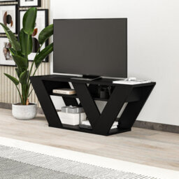 "Decortie Pipralla Modern Tv Stand Unit With Shelves For Up To 43"" Tvs Black Bute 110Cm" - thumbnail 3