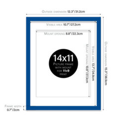 "14X11"" Blue Frame With Mount For 11X9"" Pictures 20mm Thin Edge Portrait And Landscape Display With Wall Hooks And Kickstand" - thumbnail 2