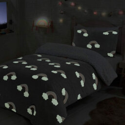 Gr8 Home Glow In The Dark Rainbow Fleece Duvet Set Quilt Cover Pillowcase Childrens Kids Double Bedding - thumbnail 2