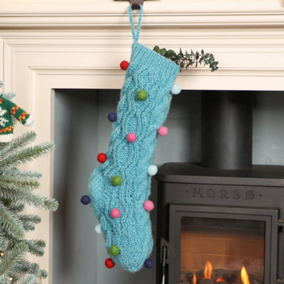 Dibor Set Of 2 Knitted White Fair Isle Pompom Xmas Gift Decoration Christmas Stocking For Kids - image 1