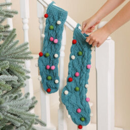 Dibor Set Of 2 Knitted White Fair Isle Pompom Xmas Gift Decoration Christmas Stocking For Kids - thumbnail 4