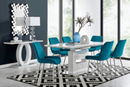 Furniturebox Uk Arezzo Large Extending Dining Table And 6 Blue Pesaro Silver Leg Chairs - thumbnail 1
