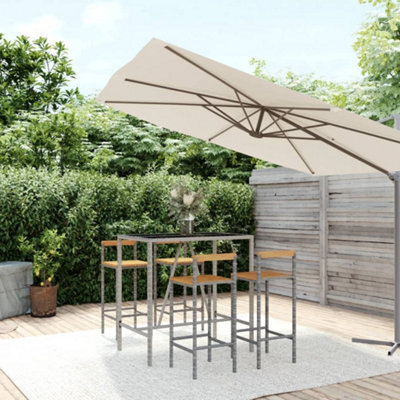 Walplus 5 Piece Garden Bar Set Grey Poly Rattan& Solid Wood Acacia - image 1