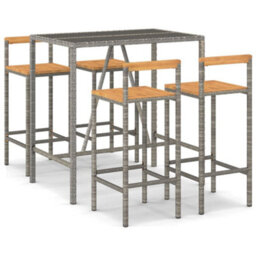 Walplus 5 Piece Garden Bar Set Grey Poly Rattan& Solid Wood Acacia - thumbnail 2