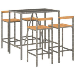 Walplus 5 Piece Garden Bar Set Grey Poly Rattan& Solid Wood Acacia - thumbnail 3