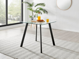 Furniturebox Seattle 4 Seater Glass And Black Metal Leg Square Dining Table For A Scandinavian Minimalist Look