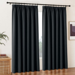 Ameha Black Blackout Pencil Pleat Curtains Ready Made Thermal Insulated Heavy Thick Curtain 66''x90'' Bedroom Living Room Uk - thumbnail 1
