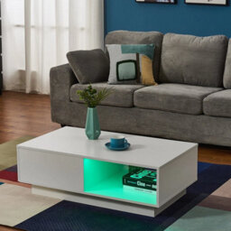 White Modern Coffee Table With Storage Drawer Shelf Sofa Side End Table With Led Light - thumbnail 4