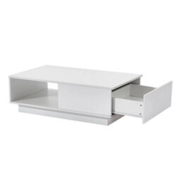 White Modern Coffee Table With Storage Drawer Shelf Sofa Side End Table With Led Light - thumbnail 5