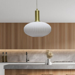 First Choice Lighting Set Of 2 Baton - White Ribbed Oval Glass Satin Brass Deco Pendants - thumbnail 4