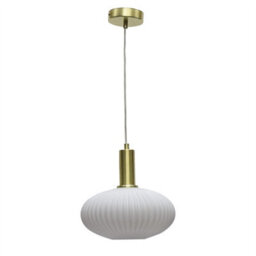 First Choice Lighting Set Of 2 Baton - White Ribbed Oval Glass Satin Brass Deco Pendants - thumbnail 2