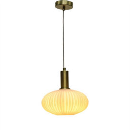 First Choice Lighting Set Of 2 Baton - White Ribbed Oval Glass Satin Brass Deco Pendants - thumbnail 3