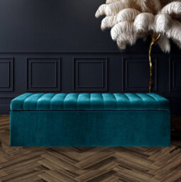 Safar 3Ft Wide Ottoman Storage Box - Emerald Green Plush Velvet Ottoman Bench
