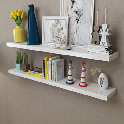 Berkfield 2 White Mdf Floating Wall Display Shelves Book/dvd Storage - image 1