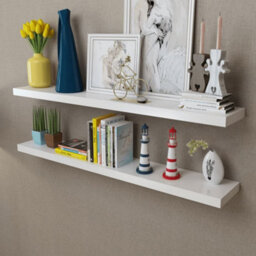 Berkfield 2 White Mdf Floating Wall Display Shelves Book/dvd Storage