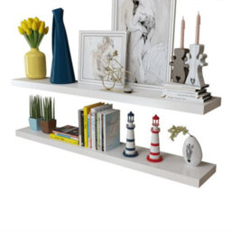Berkfield 2 White Mdf Floating Wall Display Shelves Book/dvd Storage - thumbnail 4