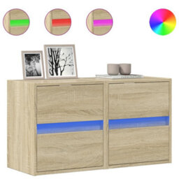 Berkfield Tv Wall Cabinets With Led Lights 2 Pcs Sonoma Oak 41X31X45 Cm - thumbnail 2