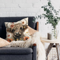 Highland Cow Pattern Cushion Cover - Decorative For Sofa, Living Room, Animal And Floral Pattern, 2 Pieces - thumbnail 5
