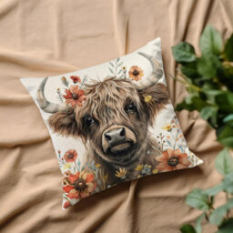 Highland Cow Pattern Cushion Cover - Decorative For Sofa, Living Room, Animal And Floral Pattern, 2 Pieces - thumbnail 3