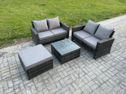 Fimous Rattan Garden Furniture Set 4 Piece Patio Rattan Furniture Sofa Weaving Wicker Includes 2 Double Seat Sofa, Coffee Table - thumbnail 2