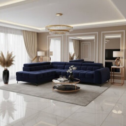 Aurelio L Shape Corner Sofa Bed With Storage And Adjustable Headrests, Modern Sleeper Sofa 268X204 Cm Navy Blue Left - thumbnail 2