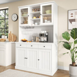 Btm Tall Kitchen Cabinet, 120X40X191Cm, White, Adjustable Shelves, Power Outlets, Usb Aandusb C And Wine Glass Holder - thumbnail 6