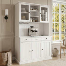 Btm Tall Kitchen Cabinet, 120X40X191Cm, White, Adjustable Shelves, Power Outlets, Usb Aandusb C And Wine Glass Holder - thumbnail 5