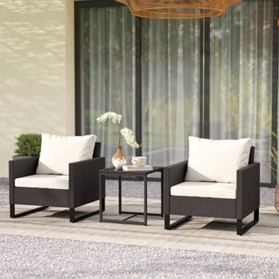 Outsunny 3Pcs Rattan Bistro Set Glass Top Table And Chairs With 4 Cushions Brown - image 1
